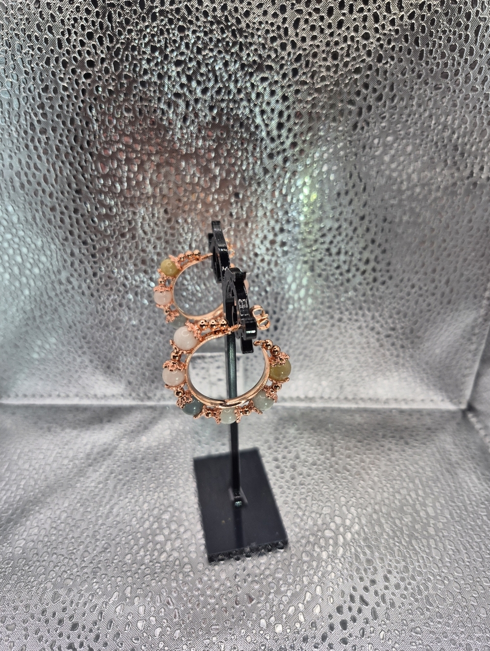 Rose Gold Hoop Earrings with Multi Beryl Beaded Gemstones
